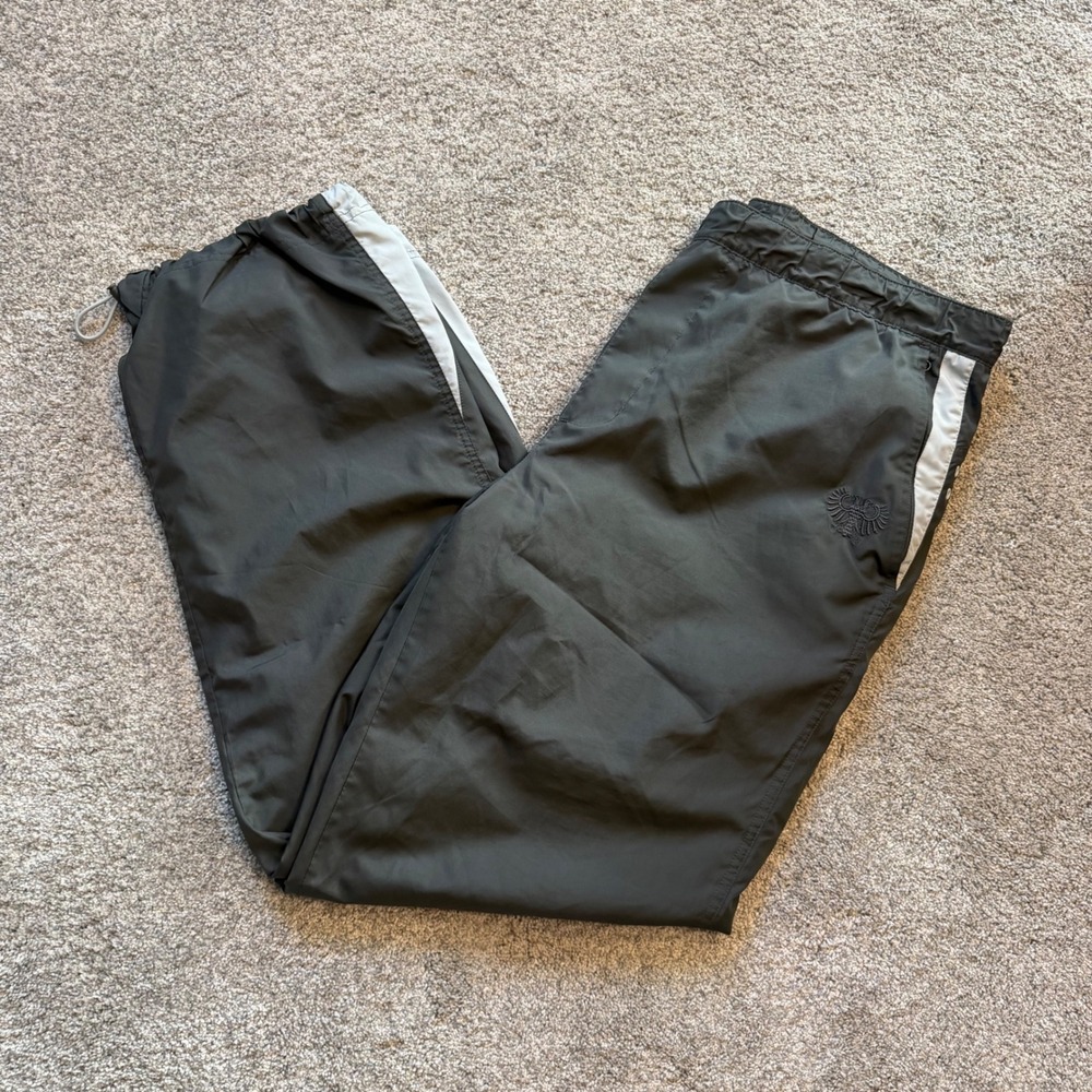 Y2K Baggy Old Navy Mens Charcoal Gray Track Pants Lined Hem Eagle Crest Size M